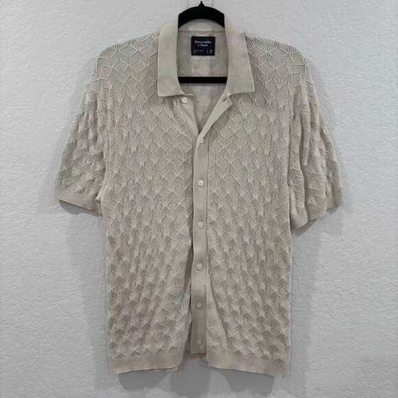 Abercrombie & Fitch Men Size M Textured Knit Short Sleeve Button-Up Polo Shirt - Picture 1 of 8